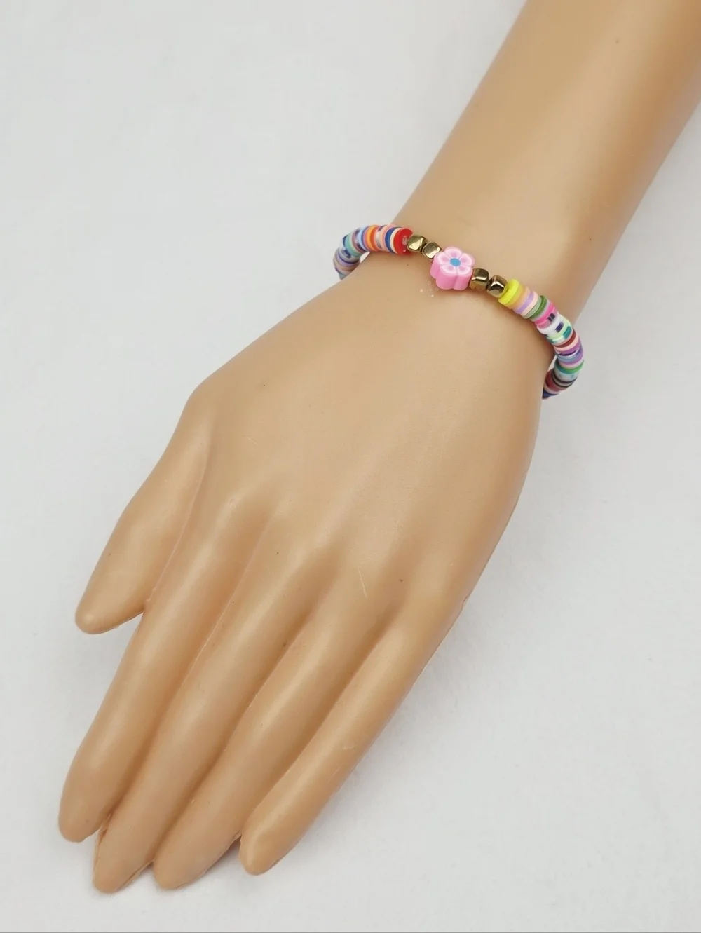 Handmade Clay Bead Multi Color Flower Bracelet